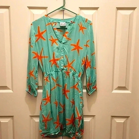 Haley & The Hound Dresses & Skirts - Haley & The Hound long sleeve aqua and orange starfish dress- size XS -NWOT 🌊